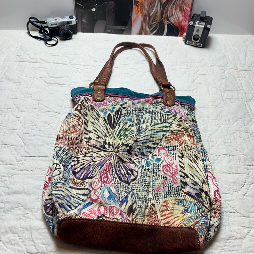 Boho Butterfly Canvas Tote | Slouchy Leather Trim · Lucky Brand - Picture 2 of 16